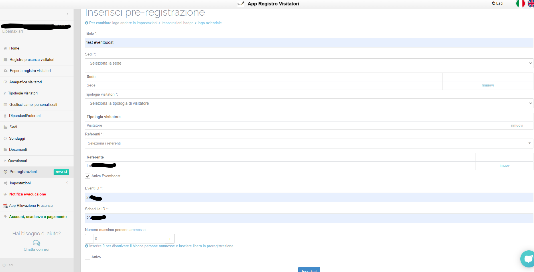 Configurazione integrazione con eventboost