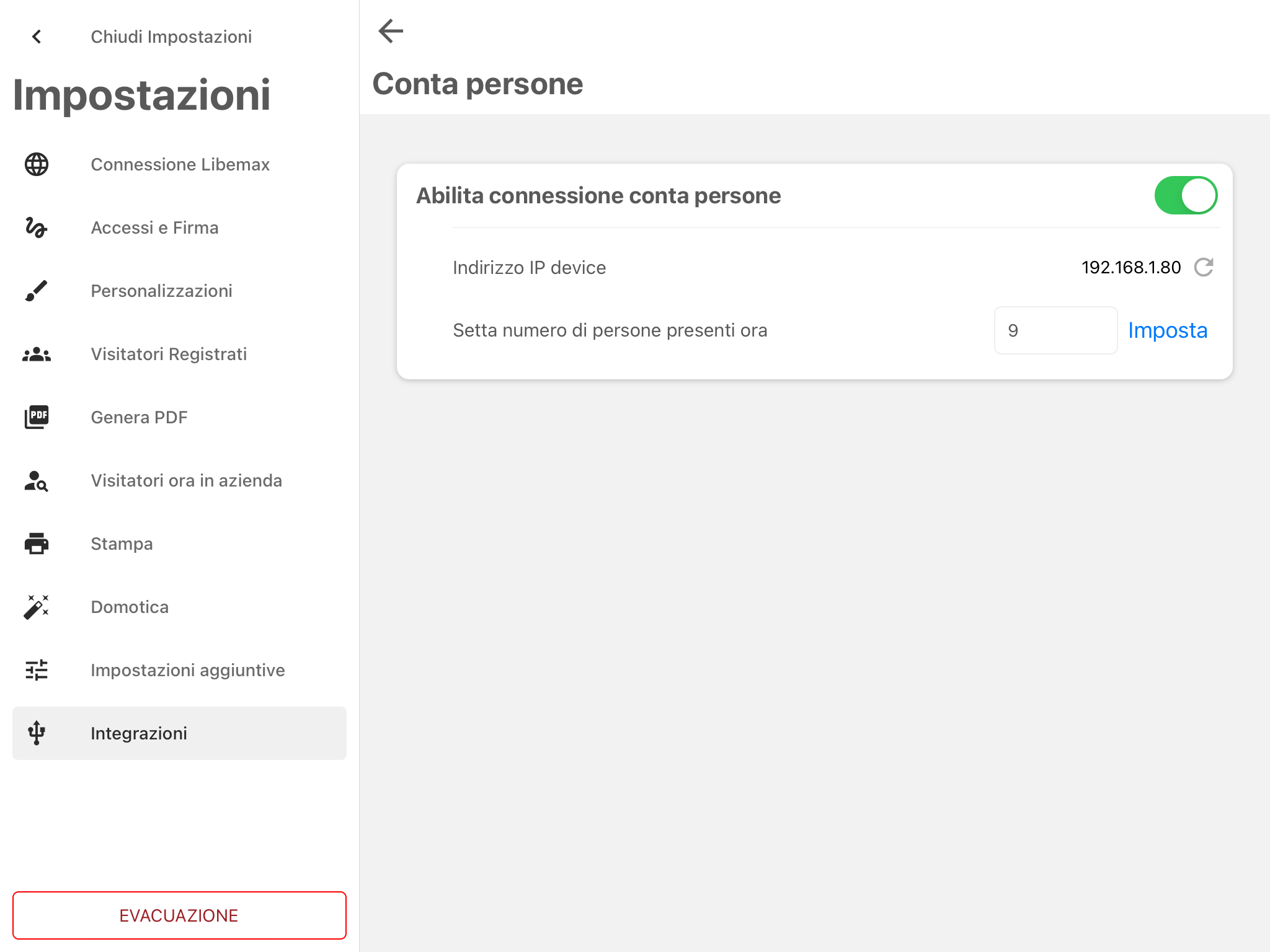 configurazione app conta persone