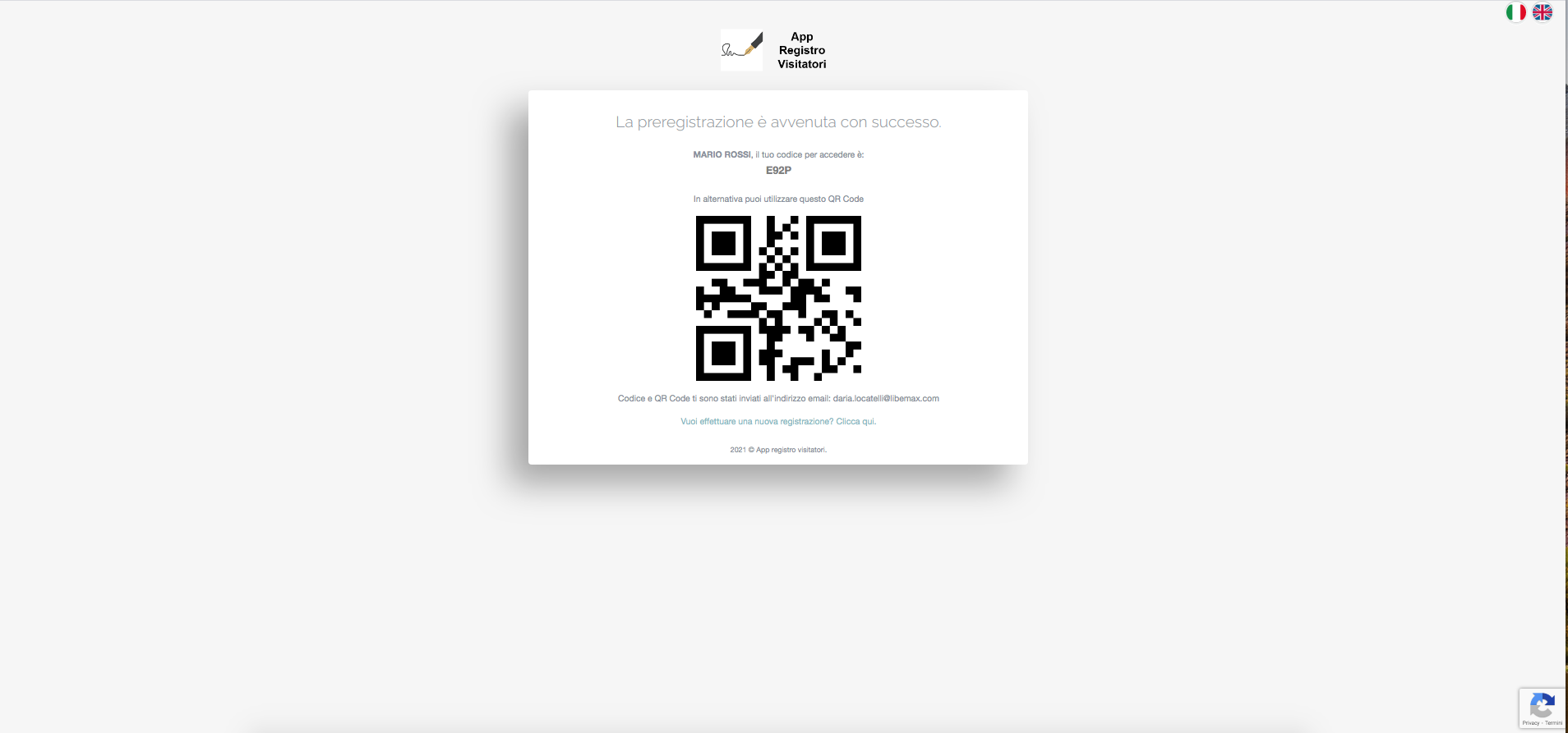 codice e qrcode per visitatore azienda