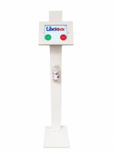 Piantana dispenser igienizzante con porta tablet